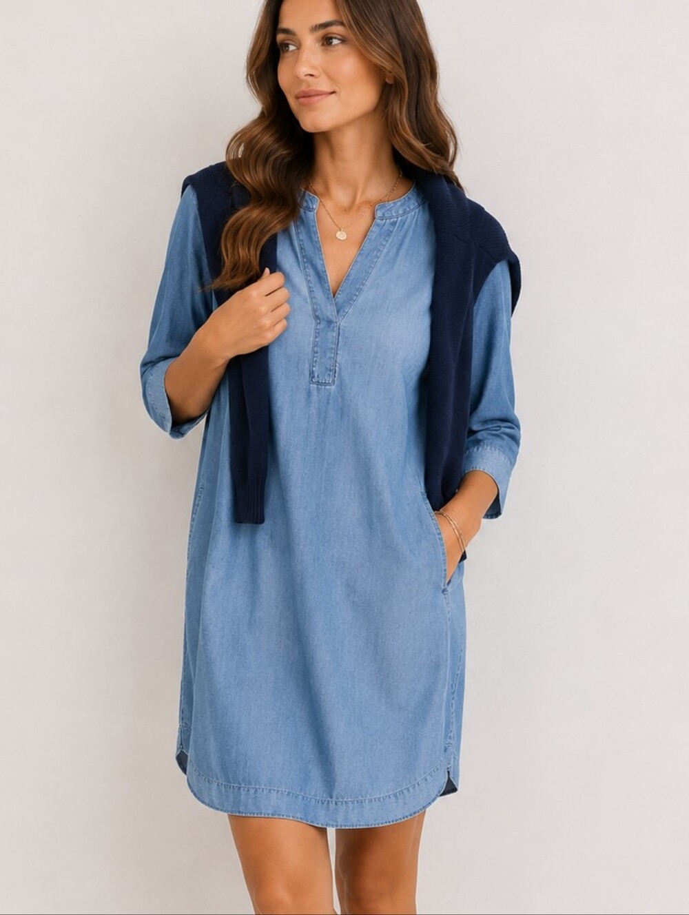 Chico's Dress Chambray Blue V-neck
